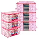 Kuber Industries Non-Woven Saree Cover &amp; Underbed Stoarge Bag Set | 2 Pieces Saree &amp; 2 Pieces Underbed Storage Bag Combo Set | Zipper Closure &amp; Handle | Leaf-Design | Set Of 4 | Pink