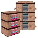 Kuber Industries Saree Cover &amp; Underbed Stoarge Bag Set | 3 Pieces Saree &amp; 3 Pieces Underbed Storage Bag Combo Set | Zipper Closure &amp; Handle | Wooden-Texture-Design | Set of 6 | Brown