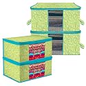 Kuber Industries Saree Cover &amp; Underbed Stoarge Bag Set | 2 Pieces Saree &amp; 2 Pieces Underbed Storage Bag Combo Set | Zipper Closure &amp; Handle | Leaf-Design | Set of 4 | Green