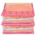 Kuber Industries Saree Cover | Single Packing Zip Closure Clothes Storage Bag | Wardrobe Organizer | Palki Packing Saree Cover | Pack of 6 | Pink