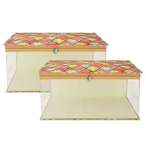 kuber industries satin saree cover  clothes storage bag  single packing saree with zip closure  wardrobe organizer  cloth stoarge  4 side lace saree cover  pack of 6  golden 36 cm 1 cm