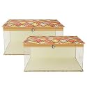 Kuber Industries Satin Saree Cover | Clothes Storage Bag | Single Packing Saree With Zip Closure | Wardrobe Organizer | Cloth Stoarge | 4 Side Lace Saree Cover | Pack Of 6 | Golden, 36 Cm, 1 Cm