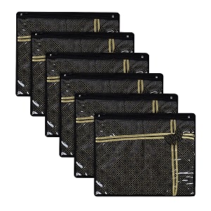kuber industries saree storage bag  clothes storage bag  wardrobe storage bag  single packing cloth storage bag  top visible window saree bag  bow golden dot  pack of 6  black