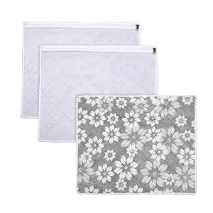 kuber industries saree storage bag  waterproof saree bag  wardrobe storage bag  top visible window saree bag  single packing cloth bag  flower quilted storage bag  pack of 3  gray