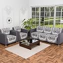 Kuber Industries Set of 10 Anti-Skid Sofa Cover 5-Seater | Comfortable Slipcover Sofa Cloth &amp; Furniture Protector for Home Decor | Gulab - White Grey