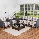 Kuber Industries Set of 16 Net Anti-Skid Sofa Cover 5-Seater with Arm Cover | Comfortable Slipcover Sofa Cloth &amp; Furniture Protector for Home Decor | Floral Print - Black &amp; Grey