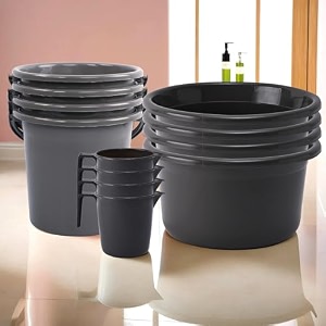kuber industries set of 18 bathroom combo set  bathing set  bathware set  6 piece tub-6 piece bucket amp 6 piece mug combo set for bathroom  bathroom accessories set  gray