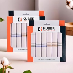 kuber industries set of 6 premium cotton soft handkerchief for men with box  rumal for boy39s  hanky for men  fancy border  white