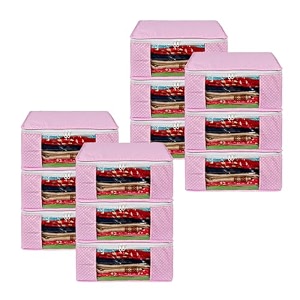 kuber industries set of 6 saree organizer for wardrobe - foldable cloth storage box for clothes  petticoat  sari  lehenga  dress - almirah amp underbed bags with zip cover printed design pink