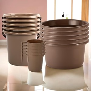 kuber industries set of 6 bathroom combo set  bathing set  bathware set  2 piece tub-2 piece bucket amp 2 piece mug combo set for bathroom  bathroom accessories set  brown