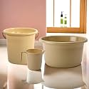 Kuber Industries Plastic Set Of 3 Bathroom Combo Set | Bathing Set | Bathware Set | Tub-Bucket & Mug Combo Set For Bathroom | Modern Bathroom Accessories Set | Beige