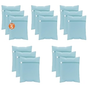 kuber industries set of 3 polyester mesh laundry bag with zip  reusable washing bags for washing machine  ideal for lingerie delicate fabrics amp shoes protection  yz-6-blu  plain - blue