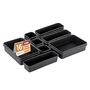 kuber industries 2 pcs cosmetics drawer organizer tray  makeup storage with 8 compartments for brushes lipsticks eyeliners amp applicator  black
