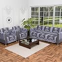 Kuber Industries Set of 16 Net Anti-Skid Sofa Cover 5-Seater with Arm Cover | Comfortable Slipcover Sofa Cloth &amp; Furniture Protector for Home Decor | Floral Print - Black &amp; Grey