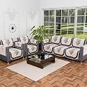 Kuber Industries Set of 16 Net Anti-Skid Sofa Cover 5-Seater with Arm Cover | Comfortable Slipcover Sofa Cloth &amp; Furniture Protector for Home Decor | Floral Print - Black &amp; Grey