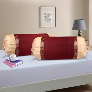 kuber industries set of 2 bolsterside pillow cover  1634x3234 cylindrical maslandmasand long pillow cover for diwan pillows  gold amp maroon