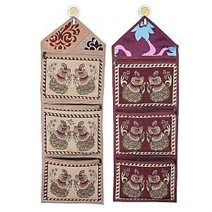 kuber industries cotton 2 pieces wall hanging magazine letter holder cream amp maroon -ctktc7255