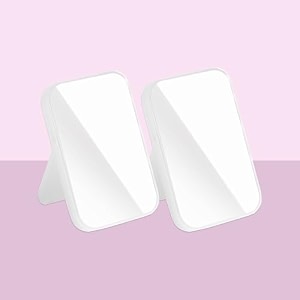 kuber industries set of 2 small amp portable hand mirror for makeup - vanity table mirror with stand for women amp girls- white