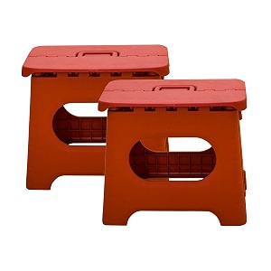 kuber industries set of 2 small folding stool for sitting - plastic foldable amp portable step stool for kids - red