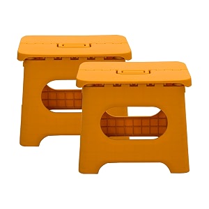 kuber industries set of 2 small folding stool for sitting - plastic foldable amp portable step stool for kids - orange
