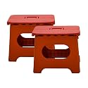 Kuber Industries (Set of 2) Small Folding Stool for Sitting - Plastic Foldable &amp; Portable Step Stool for Kids - Red
