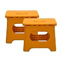 Kuber Industries (Set of 2) Small Folding Stool for Sitting - Plastic Foldable &amp; Portable Step Stool for Kids - Orange