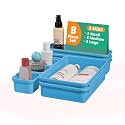 Kuber Industries 8 Pcs Set Plastic Interlocking Desk Drawer Organizer Trays for Home and Office | Cutlery Tray for Kitchen Drawers Organisers | Vanity, Makeup and Dressing Table Organiser | Blue