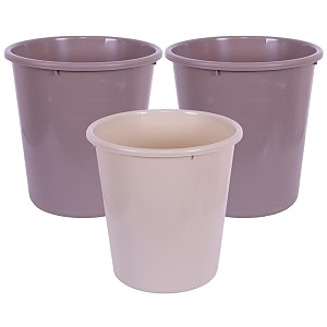 kuber industries set of 3 plastic open top dustbin without lid - food waste bin for kitchen  home  office  bathroom  washroom - garbage can for dry and wet waste 10 ltr capacity brown-beige