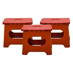 kuber industries set of 3 small folding stool for sitting - plastic foldable amp portable step stool for kids - red