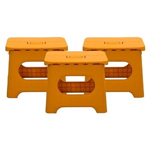 kuber industries set of 3 small folding stool for sitting - plastic foldable amp portable step stool for kids - orange
