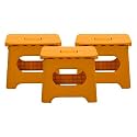 Kuber Industries (Set of 3) Small Folding Stool for Sitting - Plastic Foldable &amp; Portable Step Stool for Kids - Orange
