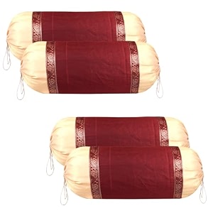 kuber industries set of 4 bolsterside pillow cover  1634x3234 cylindrical maslandmasand long pillow cover for diwan pillows  gold amp maroon