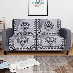 kuber industries set of 16 net anti-skid sofa cover 5-seater with arm cover  comfortable slipcover sofa cloth amp furniture protector for home decor  floral print - black amp grey
