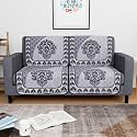 Kuber Industries Set of 16 Net Anti-Skid Sofa Cover 5-Seater with Arm Cover | Comfortable Slipcover Sofa Cloth &amp; Furniture Protector for Home Decor | Floral Print - Black &amp; Grey