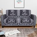 Kuber Industries Set of 16 Net Anti-Skid Sofa Cover 5-Seater with Arm Cover | Comfortable Slipcover Sofa Cloth &amp; Furniture Protector for Home Decor | Floral Print - Black &amp; Grey