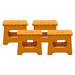 kuber industries set of 4 small folding stool for sitting - plastic foldable amp portable step stool for kids - orange