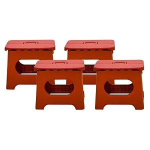 kuber industries set of 4 small folding stool for sitting - plastic foldable amp portable step stool for kids - red