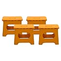 Kuber Industries (Set of 4) Small Folding Stool for Sitting - Plastic Foldable &amp; Portable Step Stool for Kids - Orange