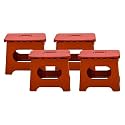 Kuber Industries (Set of 4) Small Folding Stool for Sitting - Plastic Foldable &amp; Portable Step Stool for Kids - Red