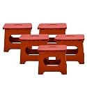 Kuber Industries (Set of 5) Small Folding Stool for Sitting - Plastic Foldable &amp; Portable Step Stool for Kids - Red