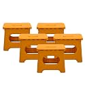 Kuber Industries (Set of 5) Small Folding Stool for Sitting - Plastic Foldable &amp; Portable Step Stool for Kids - Orange