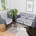 Kuber Industries Set of 10 Anti-Skid Sofa Cover 5-Seater | Comfortable Slipcover Sofa Cloth &amp; Furniture Protector for Home Decor | Gulab - White Grey