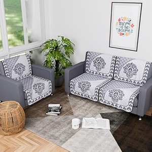 kuber industries set of 16 net anti-skid sofa cover 5-seater with arm cover  comfortable slipcover sofa cloth amp furniture protector for home decor  floral print - black amp grey