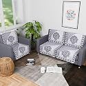Kuber Industries Set of 16 Net Anti-Skid Sofa Cover 5-Seater with Arm Cover | Comfortable Slipcover Sofa Cloth &amp; Furniture Protector for Home Decor | Floral Print - Black &amp; Grey