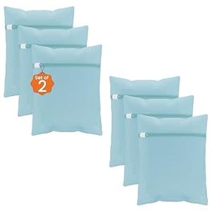 kuber industries set of 3 polyester mesh laundry bag with zip  reusable washing bags for washing machine  ideal for lingerie delicate fabrics amp shoes protection  yz-6-blu  plain - blue