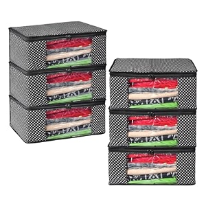 kuber industries clothes organizer for wardrobe pack of 6 - storage organizer for saree  shirts  salwar kameez - dress organizer for wardrobe - saree covers with zip polka dots black and white