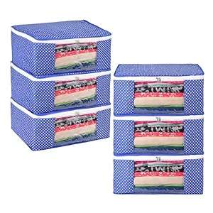 kuber industries clothes organizer for wardrobe pack of 6 - storage organizer for saree  shirts  salwar kameez - dress organizer for wardrobe - saree covers with zip polka dots black and white