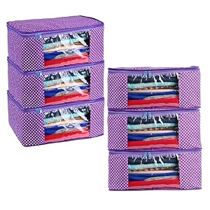 kuber industries clothes organizer for wardrobe pack of 6 - storage organizer for saree  shirts  salwar kameez - dress organizer for wardrobe - saree covers with zip polka dots black and white