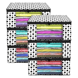 kuber industries clothes organizer for wardrobe pack of 6 - storage organizer for saree  shirts  salwar kameez - dress organizer for wardrobe - saree covers with zip polka dots black and white