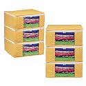 Kuber Industries (Set of 6) Saree Organizer for Wardrobe - Foldable Cloth Storage Box for Clothes | Petticoat | Sari | Lehenga | Dress - Almirah &amp; Underbed Bags with Zip Cover (Printed Design)(Yellow)